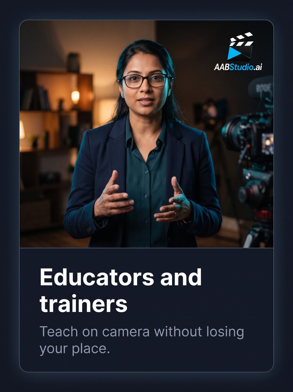 Educators and trainers. Teach on camera without losing your place.