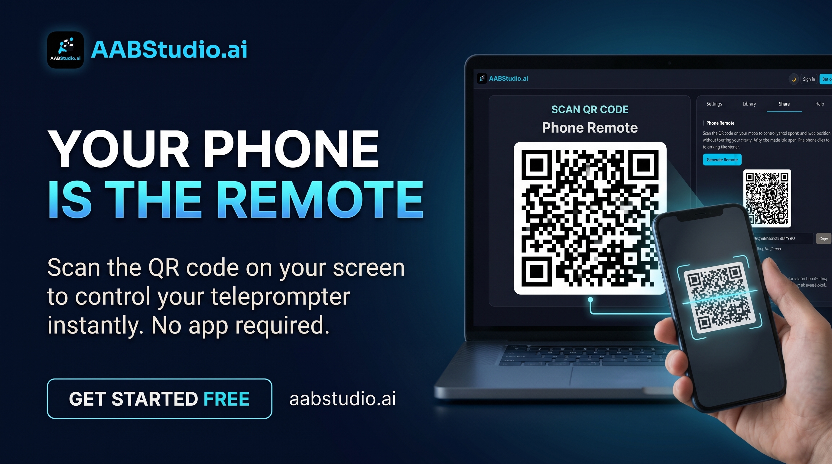 Scanning the QR code on the AABStudio teleprompter with a phone to use it as a remote