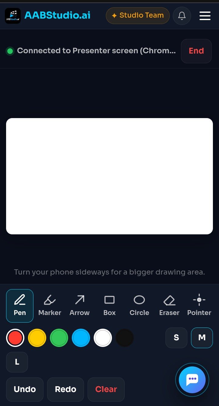 Phone remote drawing tools: pen, marker, arrow, box, circle, eraser and laser pointer